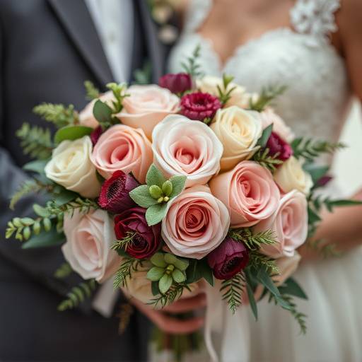 Dettaglio di un bouquet di fiori durante un matrimonio