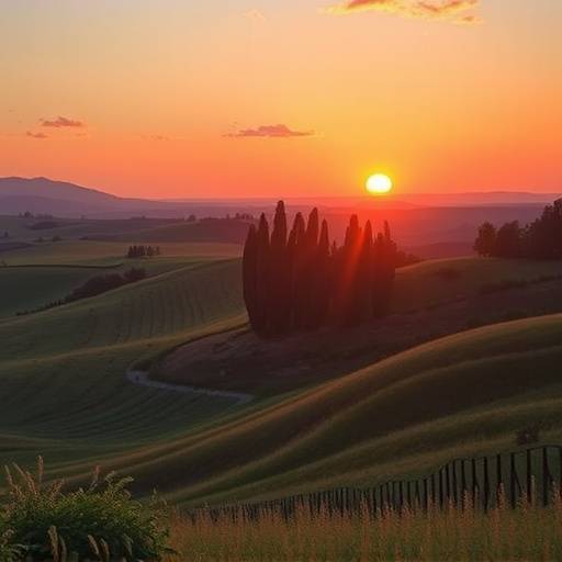 Foto di un paesaggio toscano al tramonto