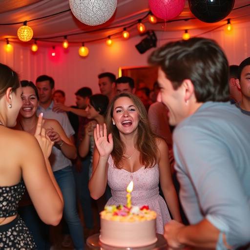 Fotografo che cattura un momento divertente durante una festa di compleanno con musica e balli.