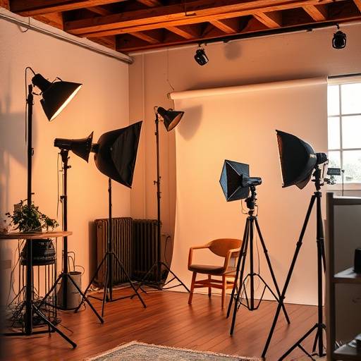Interno dello studio fotografico Luce di Toscana con attrezzature professionali e luci